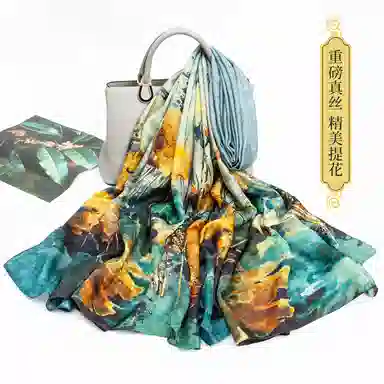 一米画纱 国风古典花卉真丝高级感提花浪漫色彩长巾外出轻盈飘逸披肩 桑蚕丝 丝巾 女款