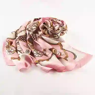 一米画纱 青春洋气丝滑优雅链条抽象图案长款披肩素绉缎出游装饰百搭长巾 桑蚕丝 丝巾 女款