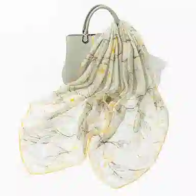 一米画纱 清新飘逸气质外搭披肩大方巾优雅亲肤外出真丝雪纺喷绘防晒 桑蚕丝 丝巾 女款