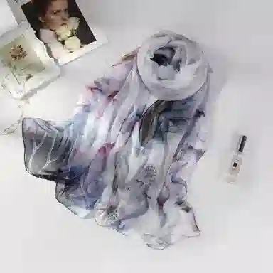 一米画纱 田园花卉轻盈飘逸中式浪漫雪纺真丝沙巾丝滑细腻披肩 桑蚕丝 丝巾 女款