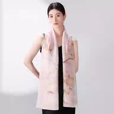 一米画纱 国风花卉轻盈透气旅游拍照外搭真丝雪纺喷绘长巾出行遮阳纱巾 丝巾 桑蚕丝 女款