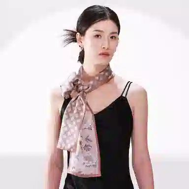 一米画纱 时尚百搭真丝双层喷绘飘带优雅气质长条领巾轻盈装饰 桑蚕丝 丝巾 女款