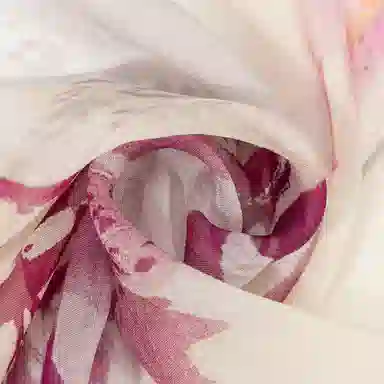一米画纱 国风花卉轻盈透气旅游拍照外搭真丝雪纺喷绘长巾出行遮阳纱巾 丝巾 桑蚕丝 女款