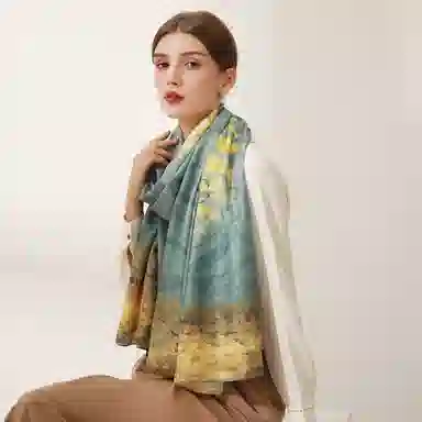 一米画纱 国风古典花卉真丝高级感提花浪漫色彩长巾外出轻盈飘逸披肩 桑蚕丝 丝巾 女款