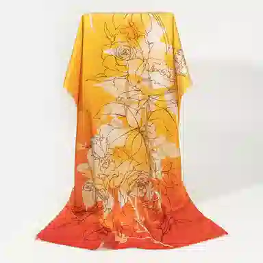 一米画纱 清雅海棠高档柔滑双面印花拼接时尚花卉图案气质真丝 桑蚕丝 丝巾 女款