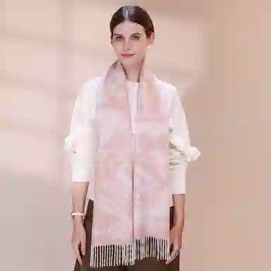一米画纱 优雅保暖高级气质提花粗纺工艺加厚保暖高端轻奢优雅流苏 山羊绒 绒线围巾 女款