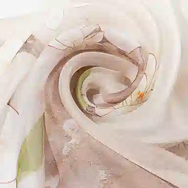一米画纱 国风花卉轻盈透气旅游拍照外搭真丝雪纺喷绘长巾出行遮阳纱巾 丝巾 桑蚕丝 女款
