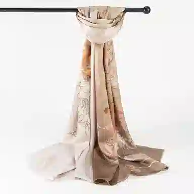 一米画纱 清雅海棠高档柔滑双面印花拼接时尚花卉图案气质真丝 桑蚕丝 丝巾 女款