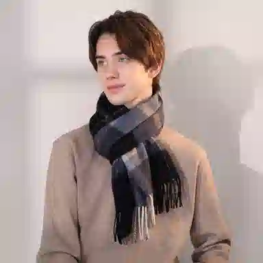 一米画纱 柔软亲肤长款加厚保暖时尚休闲气质格纹流苏潮流舒适 绵羊毛 绒线围巾 男女同款情侣款