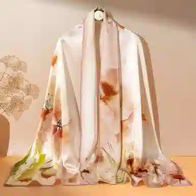 一米画纱 古典国风精致优雅迷梦迷情双层真丝高档气质长款披肩 桑蚕丝 丝巾 女款