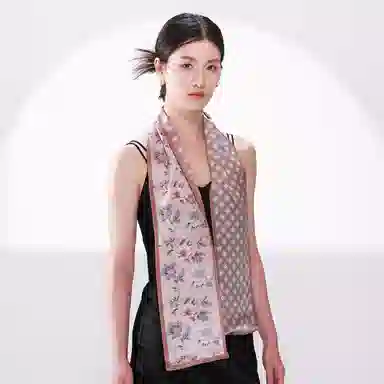 一米画纱 时尚百搭真丝双层喷绘飘带优雅气质长条领巾轻盈装饰 桑蚕丝 丝巾 女款