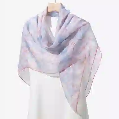 一米画纱 清新飘逸气质外搭披肩大方巾优雅亲肤外出真丝雪纺喷绘防晒 桑蚕丝 丝巾 女款