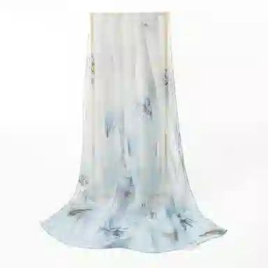 一米画纱 清新飘逸国风真丝雪纺喷绘沙巾气质仙仙花卉印花旅游拍照 桑蚕丝 丝巾 女款