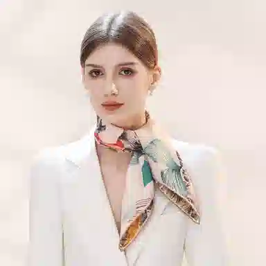 一米画纱 中式国风高雅山茶花系列斜纹中方巾双面西装领巾优雅 桑蚕丝 丝巾 女款