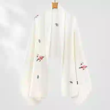 一米画纱 中式古典国风花卉贴花结婚喜宴亲肤防风保暖披风优雅精致外搭 绵羊毛 披肩 女款