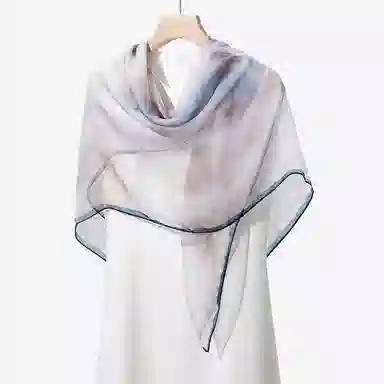 一米画纱 清新飘逸气质外搭披肩大方巾优雅亲肤外出真丝雪纺喷绘防晒 桑蚕丝 丝巾 女款