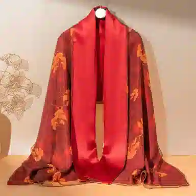 一米画纱 古典国风精致优雅迷梦迷情双层真丝高档气质长款披肩 桑蚕丝 丝巾 女款