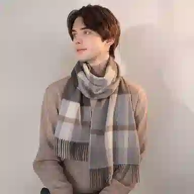 一米画纱 柔软触感经典格纹加厚保暖舒适格子条纹撞色流苏 山羊绒 绒线围巾 男女同款情侣款
