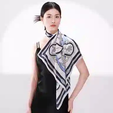 一米画纱 古典花卉雅韵国风真丝方巾旅游装饰素绸缎领巾搭配西装时尚出游 桑蚕丝 丝巾 女款