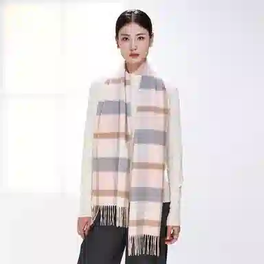 一米画纱 柔软触感经典格纹加厚保暖舒适格子条纹撞色流苏 山羊绒 绒线围巾 男女同款情侣款