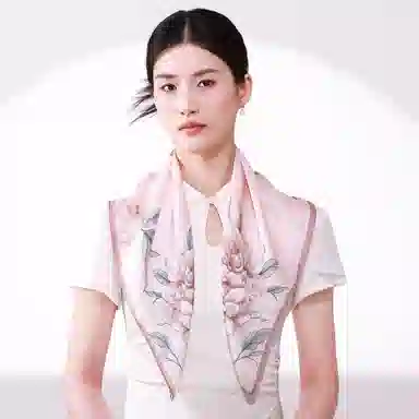 一米画纱 丝绸质感花卉图案国风印花真丝方巾踏青郊游装饰领巾拍照搭配 桑蚕丝 丝巾 女款