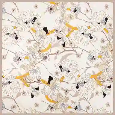 一米画纱 丝绸质感花卉图案国风印花真丝方巾踏青郊游装饰领巾拍照搭配 桑蚕丝 丝巾 女款