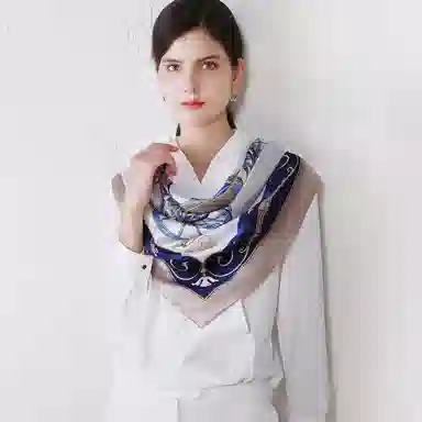 一米画纱 婉约江南中式真丝大方巾时尚印花舒适独特图案优雅百搭 桑蚕丝 丝巾 女款