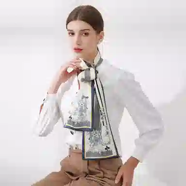 一米画纱 时尚百搭真丝双层喷绘飘带优雅气质长条领巾轻盈装饰 桑蚕丝 丝巾 女款