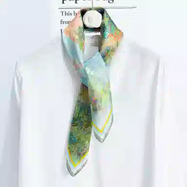 一米画纱 丝绸质感花卉图案国风印花真丝方巾踏青郊游装饰领巾拍照搭配 桑蚕丝 丝巾 女款