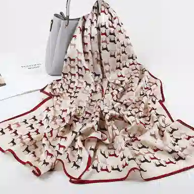 一米画纱 青春洋气丝滑优雅链条抽象图案长款披肩素绉缎出游装饰百搭长巾 桑蚕丝 丝巾 女款