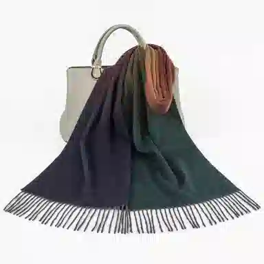 一米画纱 高级感小众气质流苏渐变时尚加厚保暖外搭防寒粗纺工艺 山羊绒 绒线围巾 女款