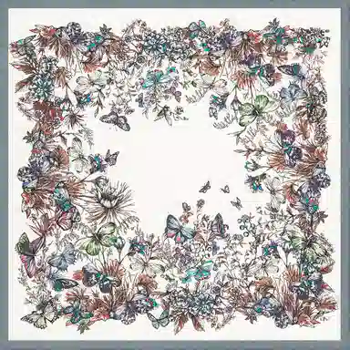 一米画纱 精致典雅月牙边双乔缎喷绘真丝职业领巾百搭气质 桑蚕丝 丝巾 女款