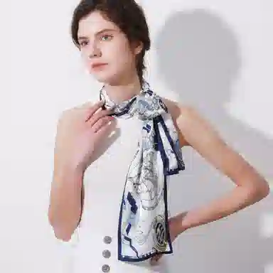 一米画纱 时尚百搭真丝双层喷绘飘带优雅气质长条领巾轻盈装饰 桑蚕丝 丝巾 女款