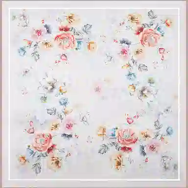 一米画纱 古典花卉雅韵国风真丝方巾旅游装饰素绸缎领巾搭配西装时尚出游 桑蚕丝 丝巾 女款