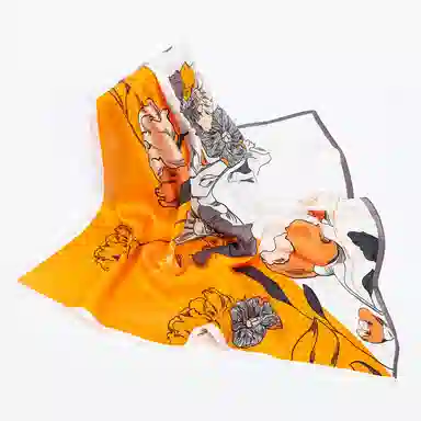 一米画纱 丝绸质感花卉图案国风印花真丝方巾踏青郊游装饰领巾拍照搭配 桑蚕丝 丝巾 女款