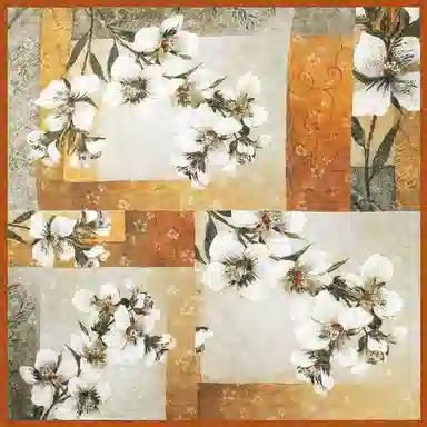 一米画纱 轻奢复古花卉图案花萝真丝喷绘优雅气质丝绸旗袍 桑蚕丝 丝巾 女款