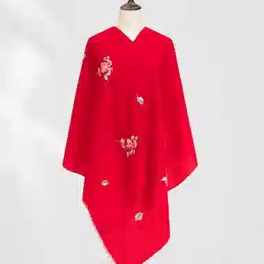 一米画纱 中式古典国风花卉贴花结婚喜宴亲肤防风保暖披风优雅精致外搭 绵羊毛 披肩 女款