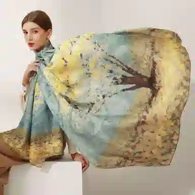 一米画纱 国风古典花卉真丝高级感提花浪漫色彩长巾外出轻盈飘逸披肩 桑蚕丝 丝巾 女款