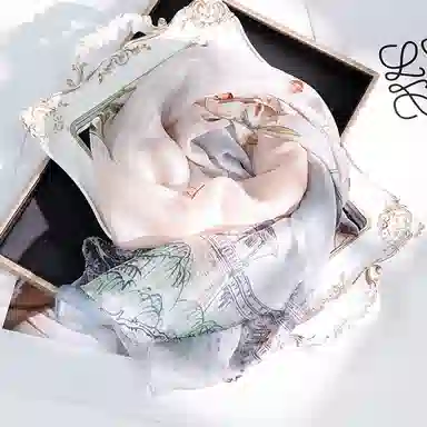 一米画纱 田园花卉轻盈飘逸中式浪漫雪纺真丝沙巾丝滑细腻披肩 桑蚕丝 丝巾 女款