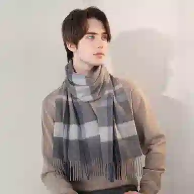 一米画纱 柔软触感经典格纹加厚保暖舒适格子条纹撞色流苏 山羊绒 绒线围巾 男女同款情侣款