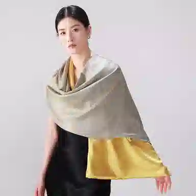 一米画纱 中式国风高级复古盘扣双面提花双层真丝长巾奢华两用 桑蚕丝 丝巾 女款