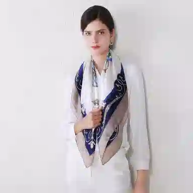 一米画纱 婉约江南中式真丝大方巾时尚印花舒适独特图案优雅百搭 桑蚕丝 丝巾 女款