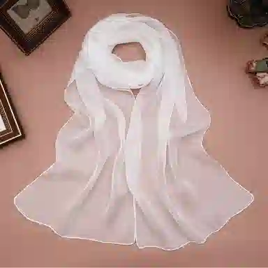 一米画纱 轻薄透气真丝雪纺窄长条长巾清新纯色简约百搭防晒拍照纱巾 桑蚕丝 丝巾 女款