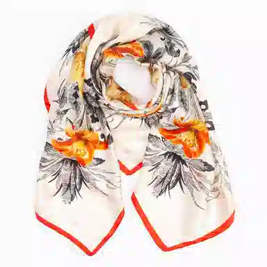 一米画纱 轻奢复古花卉图案花萝真丝喷绘优雅气质丝绸旗袍 桑蚕丝 丝巾 女款