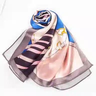 一米画纱 青春洋气丝滑优雅链条抽象图案长款披肩素绉缎出游装饰百搭长巾 桑蚕丝 丝巾 女款