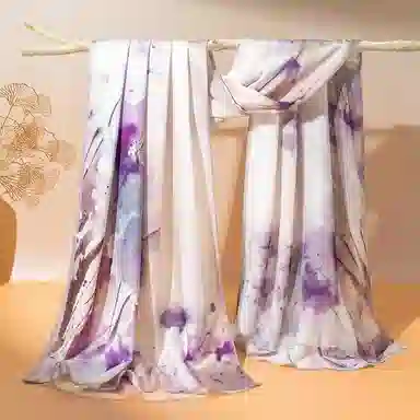 一米画纱 古典国风精致优雅迷梦迷情双层真丝高档气质长款披肩 桑蚕丝 丝巾 女款