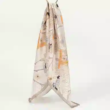 一米画纱 丝绸质感花卉图案国风印花真丝方巾踏青郊游装饰领巾拍照搭配 桑蚕丝 丝巾 女款