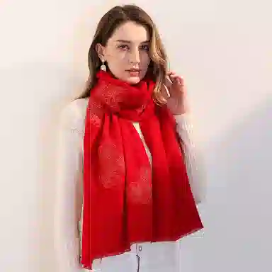 一米画纱 中式古典国风花卉贴花结婚喜宴亲肤防风保暖披风优雅精致外搭 绵羊毛 披肩 女款