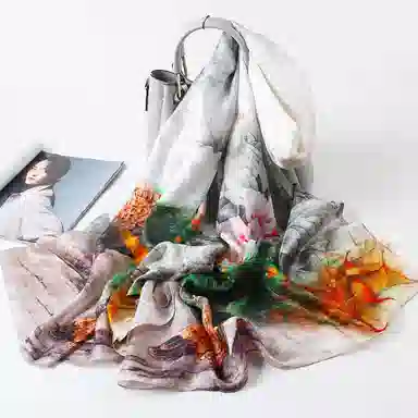 一米画纱 国风古典花卉真丝高级感提花浪漫色彩长巾外出轻盈飘逸披肩 桑蚕丝 丝巾 女款