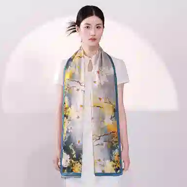 一米画纱 新潮国风优雅大方花卉图案柔软丝绸高档舒适真丝长巾东方丝语系列 桑蚕丝 丝巾 女款